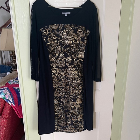 NY Collection Black Dress with Gold Pattern - Picture 1 of 8